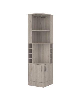 Corner Bar Cabinet with 8 Bottle Cubbies, Double Door and 2 Open Shelves
