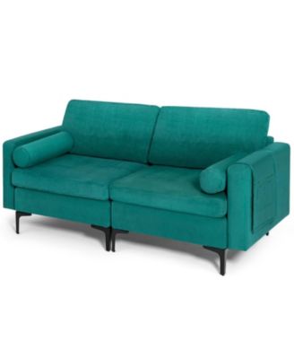 Modular Loveseat Sofa with 2 Bolsters and Side Storage Pocket
