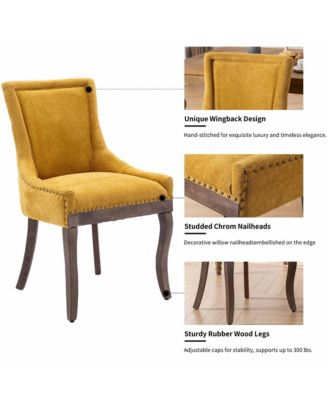 Extra Large Side Dining Chairs Set of 2, Fabric Upholstered Kitchen Chairs with Nail Head Decoration and Solid Wood Legs for Dining Room