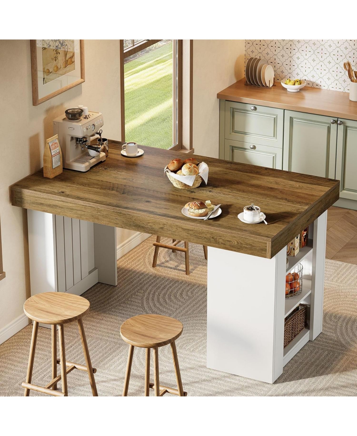 Tribesigns Kitchen Island with Storage, 55-Inch Farmhouse Stationary Island Table with Large Countertop, Counter Height Home Bar Table