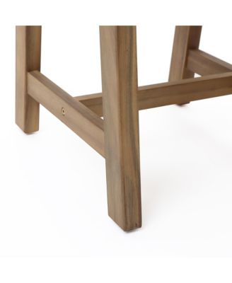  Outdoor Side Table, Acacia Wood Patio End Table with Woven Wicker Trim, Small Outdoor Accent Tables for Patio, Balcony, Garden