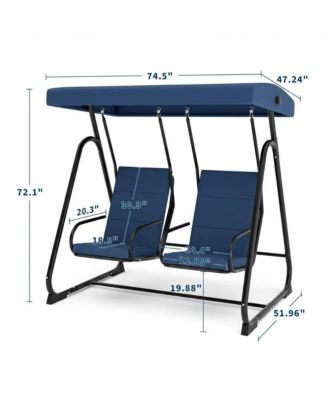 2 Person Patio Swing with Adjustable Canopy, Removable Cushions, Heavy Duty Steel Frame, Weather Resistant Design