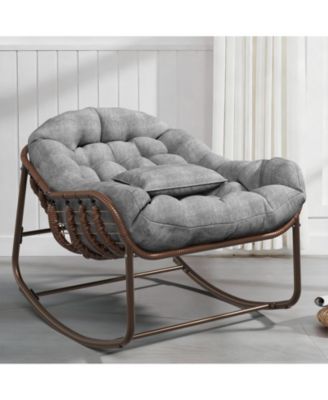 Rocking Egg Chair with Extra-Thick Cushions, Heavy-Duty 450 lb Capacity Steel Frame and Hand-Woven PE Wicker for Indoor Outdoor