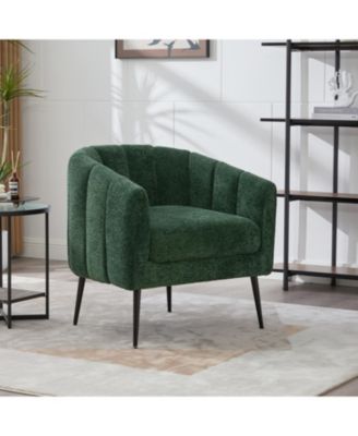 Chenille Barrel Accent Chair, Metal Legs, Tufted