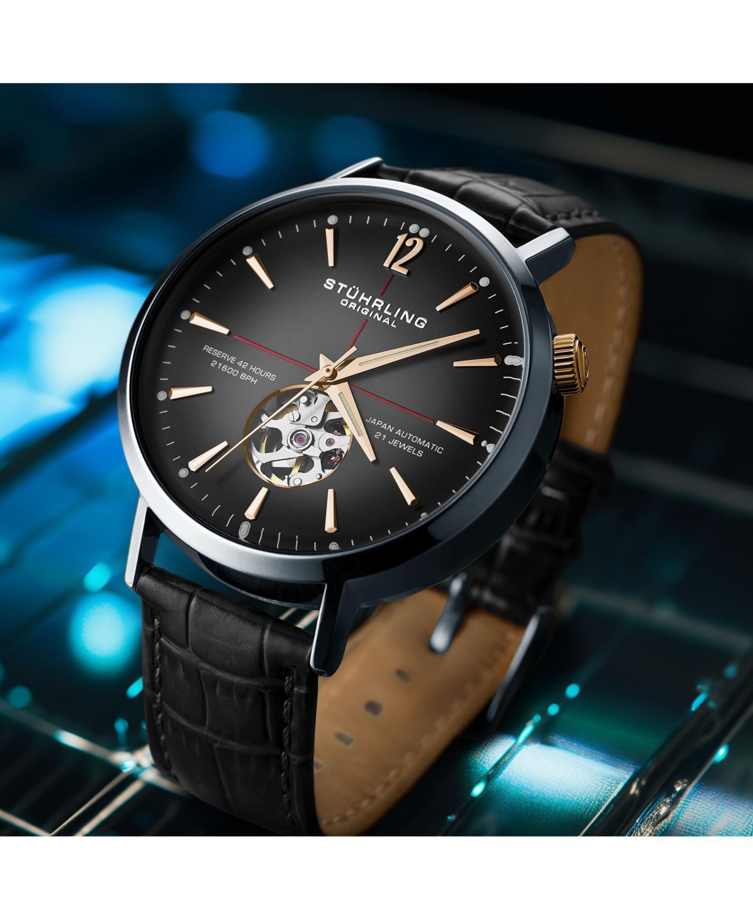 Mens 1021 Quasar Skeleton Automatic 42mm Watch