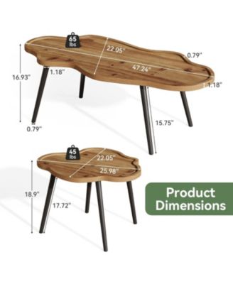 Nesting Coffee Table Set of 2, Solid Wood Coffee Tables with Cloud Tabletop