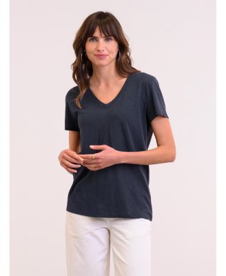 Women's Relaxed V-Neck Linen Blend T-Shirt