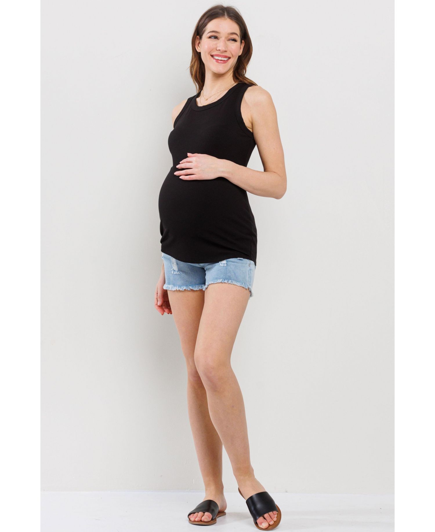 Maternity Fitted Ribbed Crewneck Tank Top