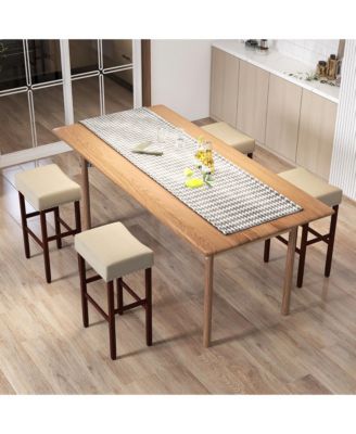 Set of 4 Bar Stools Bar Height Saddle Kitchen Chairs with Wooden Legs