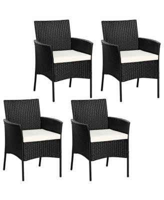 4PCS Patio Rattan Arm Dining Chair Cushioned Sofa Furniture