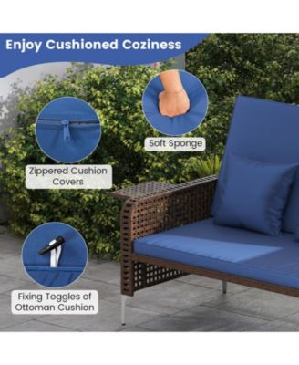 2 Piece Patio Rattan Daybed Wicker Loveseat and Ottoman with Adjustable Backrest