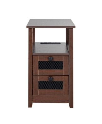  Farmhouse End Table with Charging Station, 4-Tier Storage, 23.98 x 14.02 x 24.02 in
