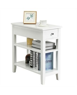 3-Tier Narrow End Table with Drawer and Open Shelves, 24 x 12 x 24.5 in