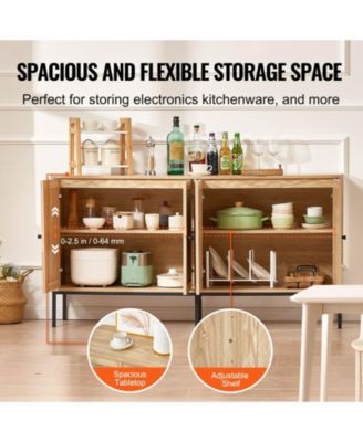 Rattan Cabinet, Rattan Storage Cabinet with 4 Magnetic Doors and Adjustable Shelves, Sideboard Buffet Cabinet for Hallway, Entryway, Living Room