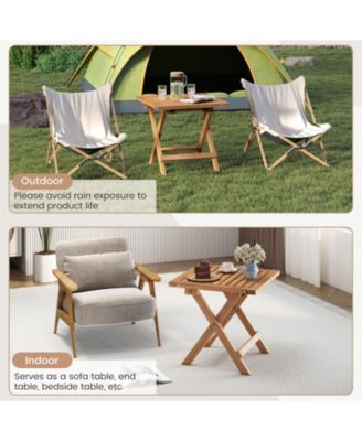 Set of 2 Acacia Wood Folding Outdoor Side Tables with X-Shaped Frame