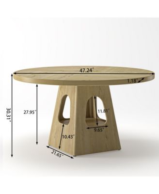 47" Round Dining Table for 4-6, Farmhouse Kitchen Table with Wooden Tabletop and Storage Base for Living Room, Dining Room