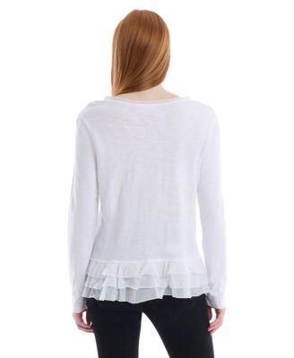 Women's V-Neck Mixed Media Long Sleeve Tee