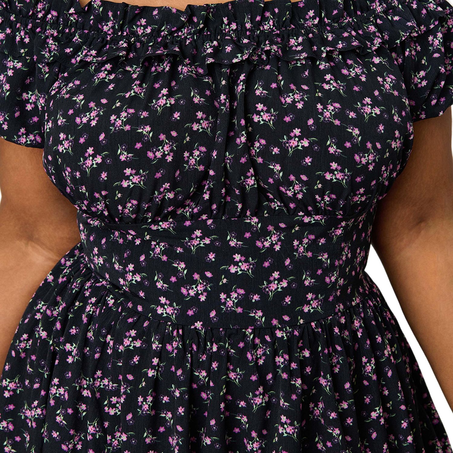 Plus Size 1950s Off The Shoulder Ruffle Swing Dress