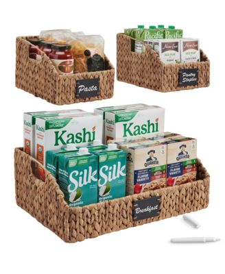 Hyacinth Angled Pantry Storage Baskets W/ Handles, Chalkboard and Marker (Set of 3)