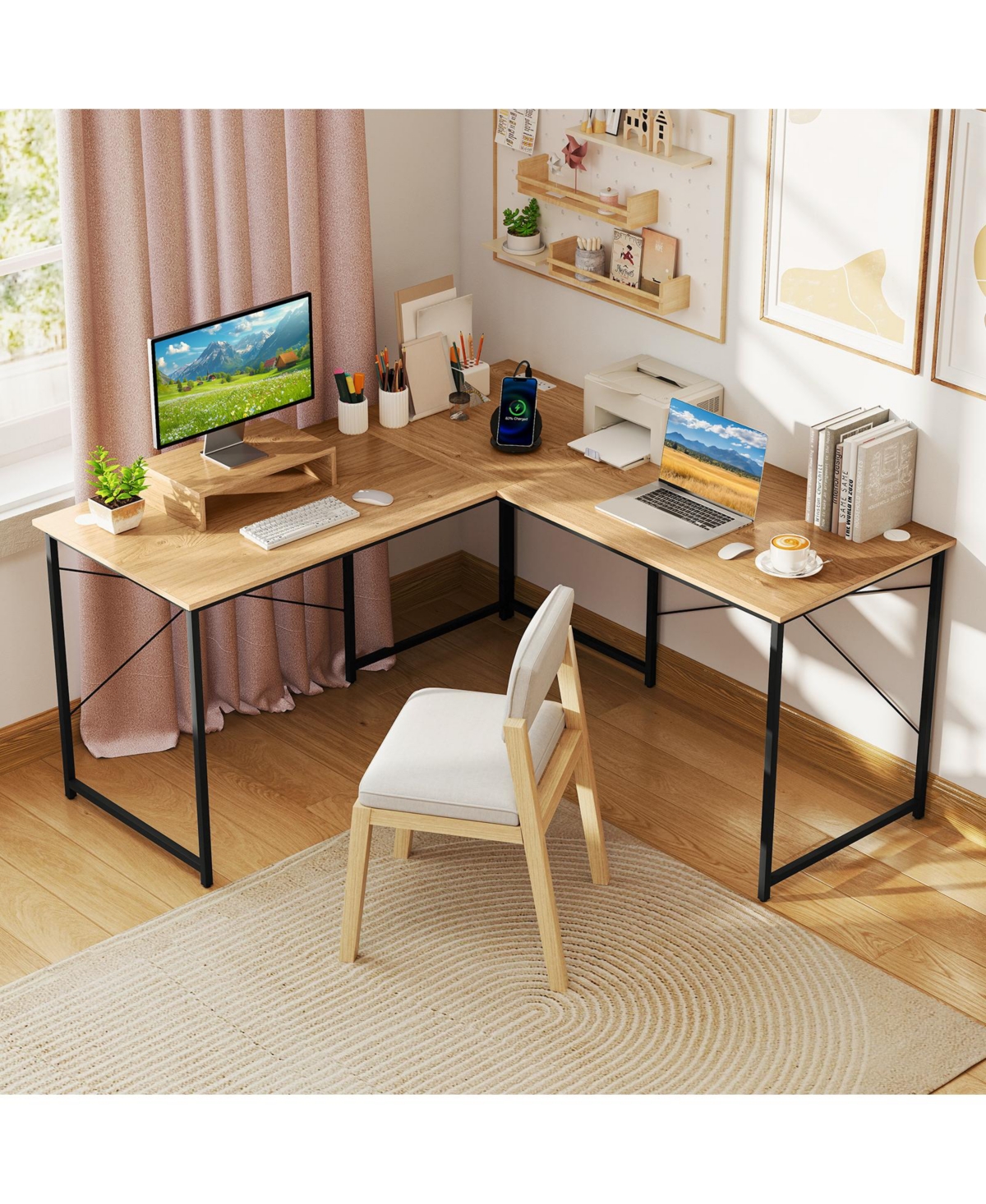 Gouun 2-Person L-Shaped Desk with Monitor Stand, Reversible