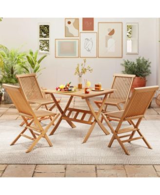 Acacia Wood Folding Patio Dining Table with Umbrella Hole for 4 People