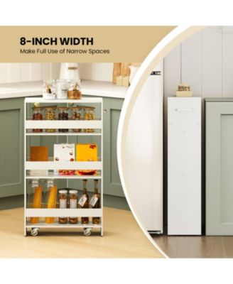 4-Tier Slim Rolling Kitchen Cart with Open Shelves and Guard Rails