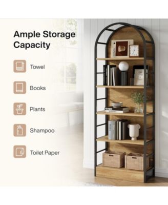 5 Tier Arched Bookcase, Industrial Open Book Shelves for Living Room, Freestanding Display Shelving Storage Rack