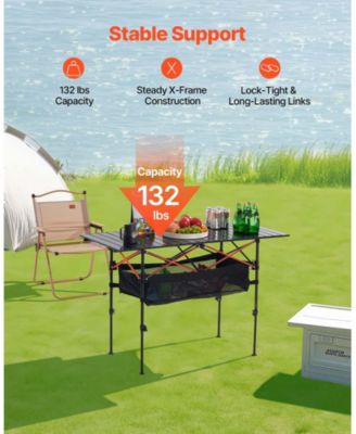 Portable Folding Camping Table Roll Up Adjustable Height 47.2in Wide for BBQ and Picnic
