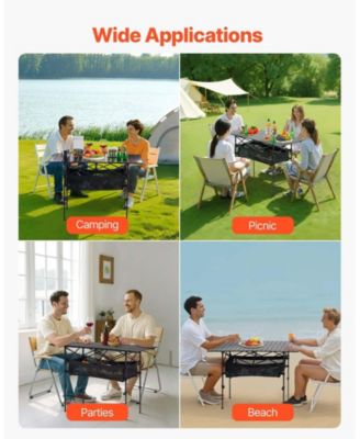 Portable Folding Camping Table Roll Up Adjustable Height 47.2in Wide for BBQ and Picnic