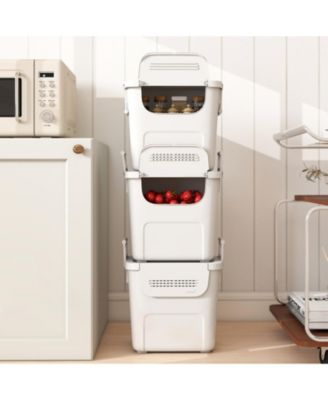 3-Piece Stackable PP Storage Bins with Front Door and Side Handles, 32 QT Each