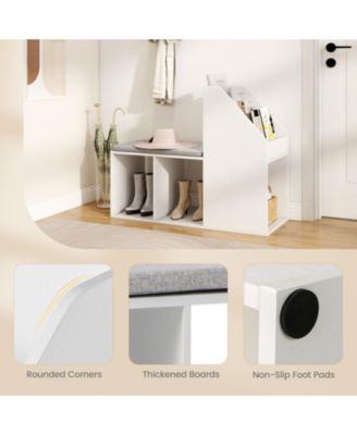 Shoe Storage Bench with Removable Cushion and 6 Open Compartments