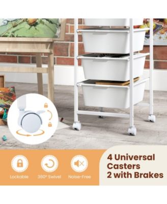 5-Drawer Rolling Storage Cart with Wooden Tabletop, Metal Frame and Lockable Casters