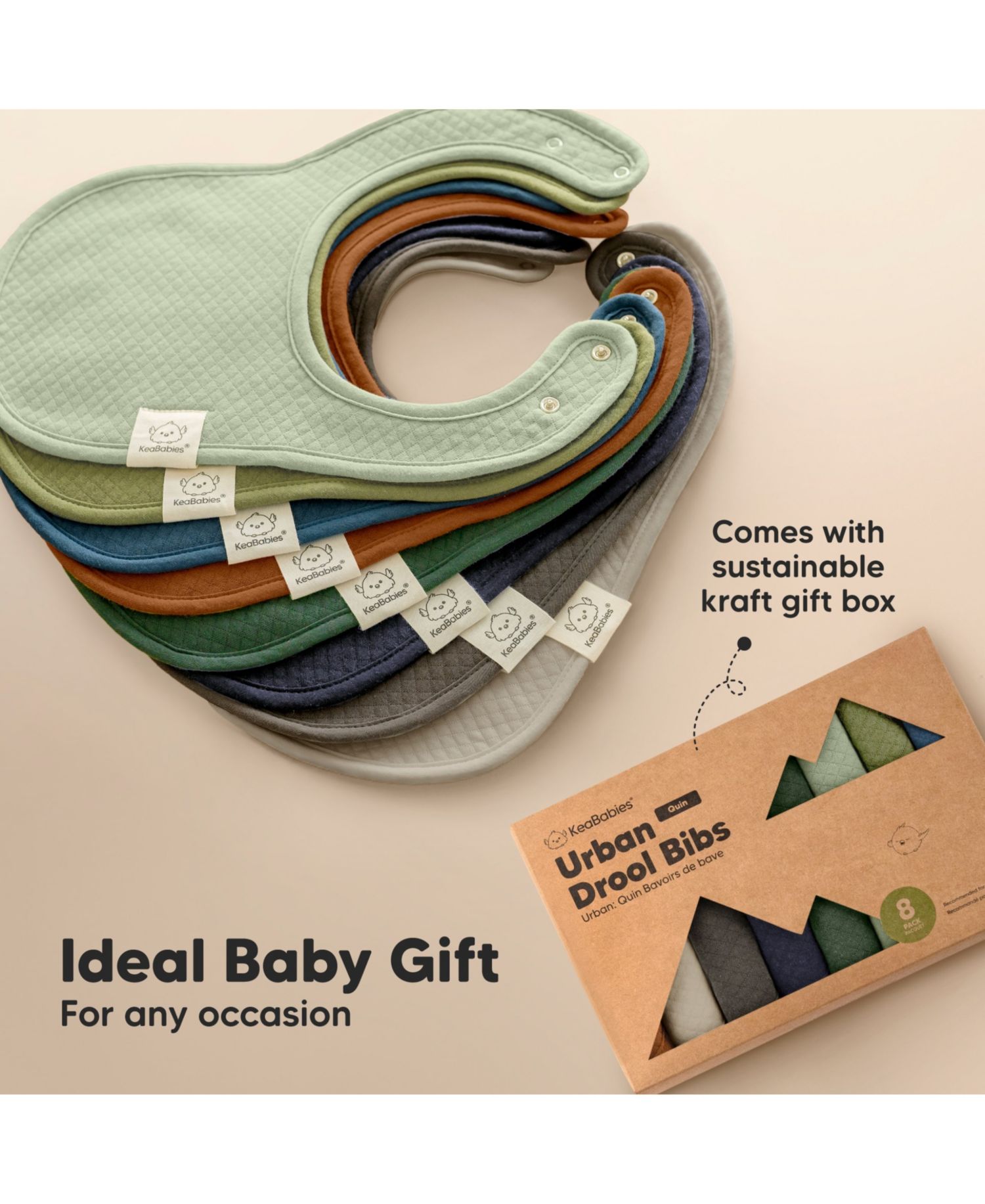 8pk Quin Baby Bibs for Drooling and Teething, Cotton Drool Bibs, Newborn Baby Boys, Baby Girls Bibs