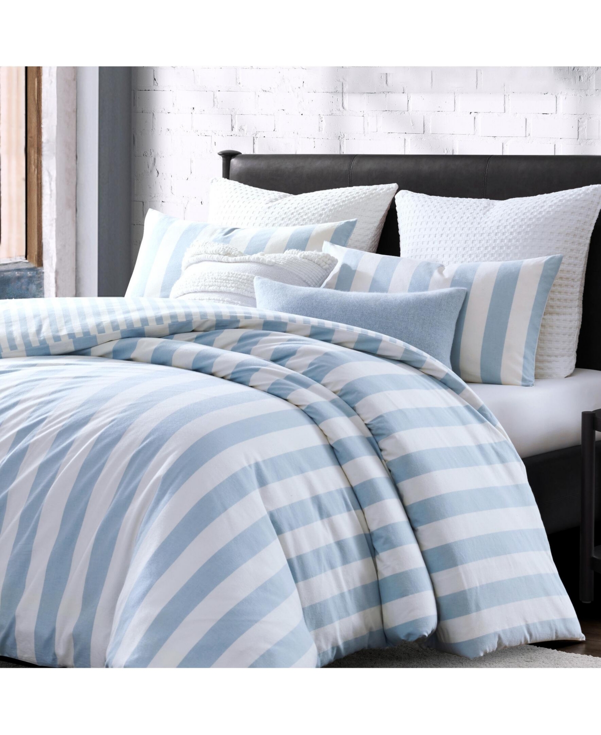 Dkny Reversible Stripe Vintage Washed Cotton 3-Pc. Duvet Set