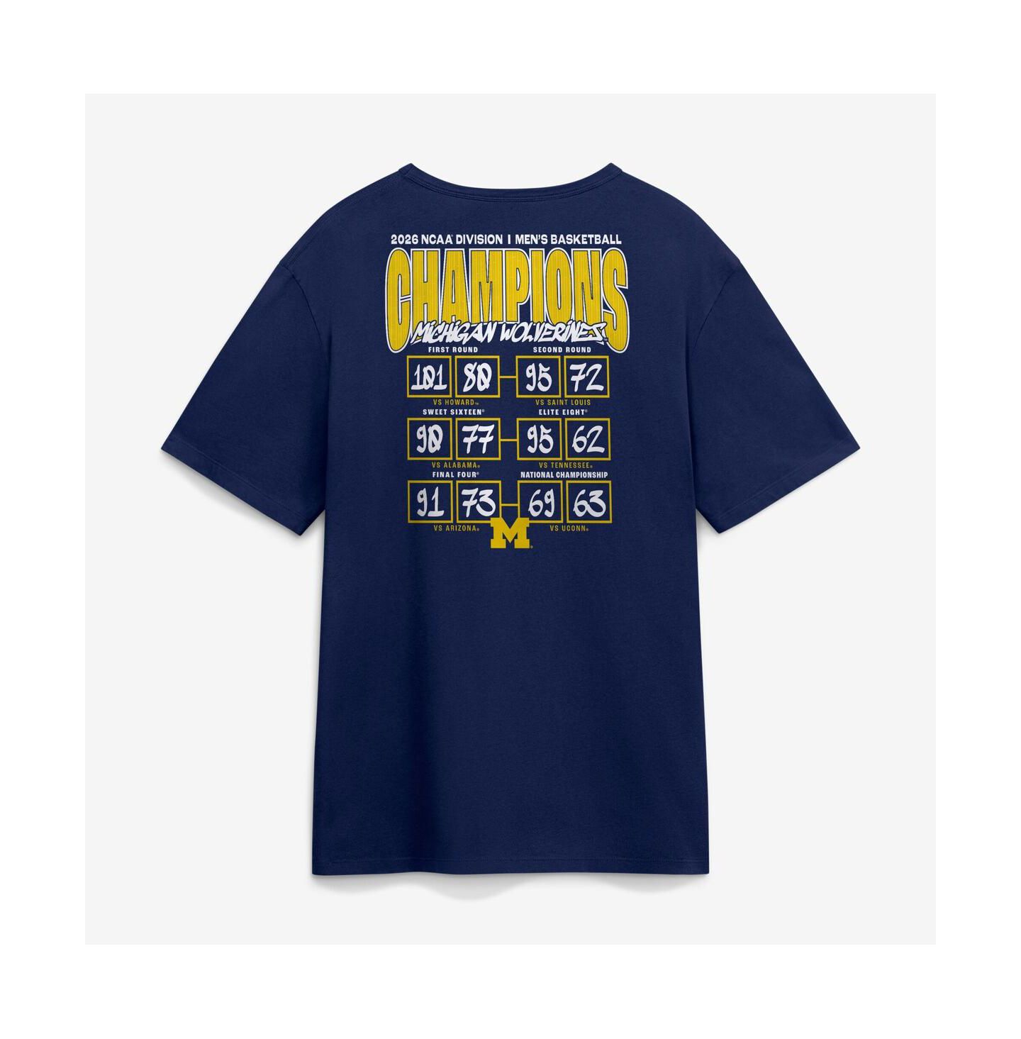 Мужская футболка Fanatics Navy Michigan Wolverines 2026 NCAA Basketball National Champions Schedule — фото 3