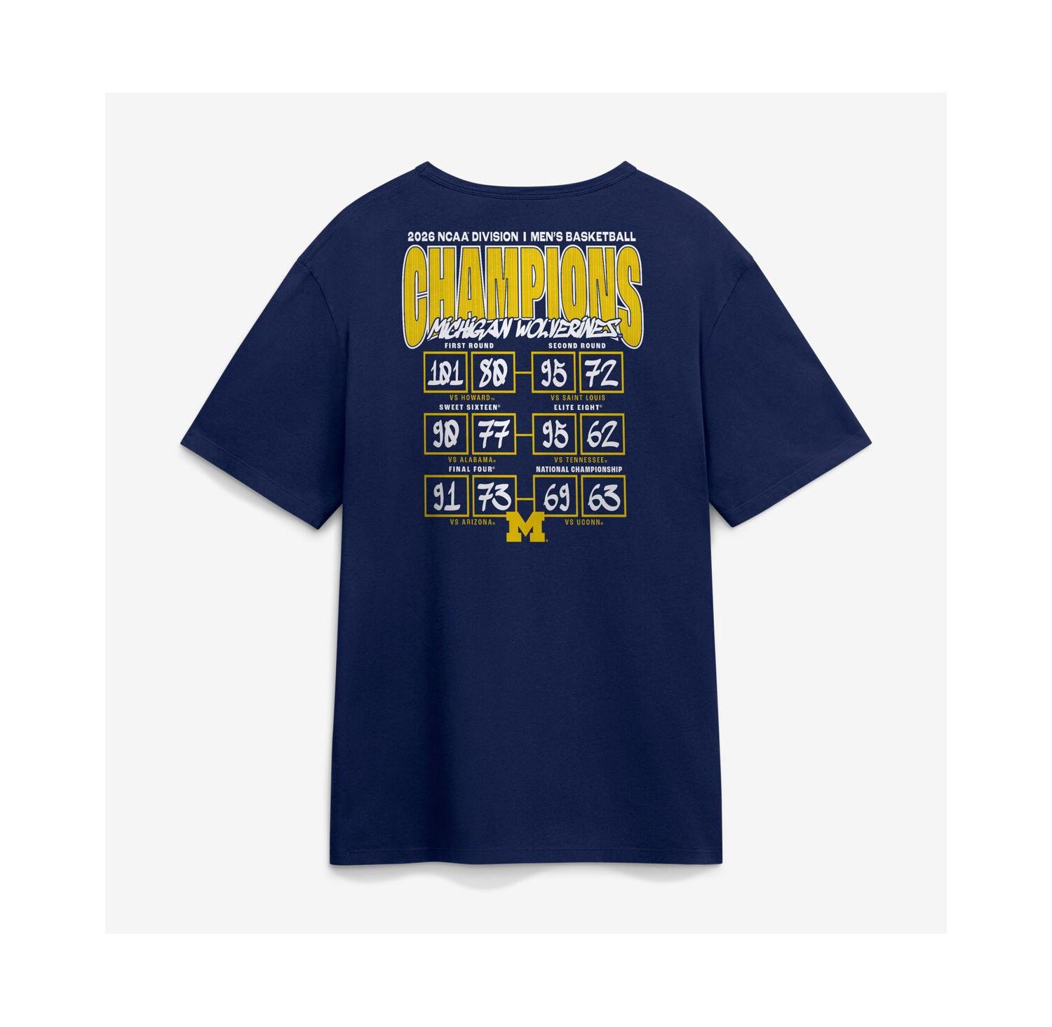 Men's Navy Michigan Wolverines 2026 NCAA Men's Basketball National Champions Schedule T-Shirt