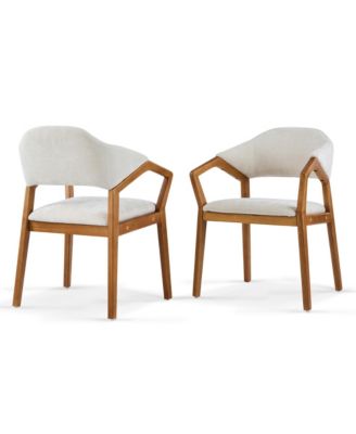 Dining Chair Set of 2, Chenille Upholstered Armchair, Wooden Kitchen Chairs with Curved Backrest for Dining Room, Small Spaces