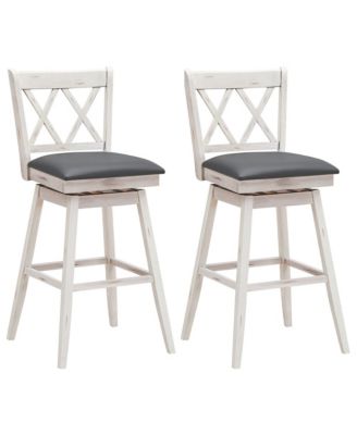 Set of 2 Barstools Swivel Bar Height Chairs with Rubber Wood Legs