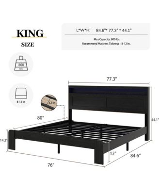 Bed Frame King Size, Wood Platform Bed Frame with Storage LED Light Headboard and 2 USB