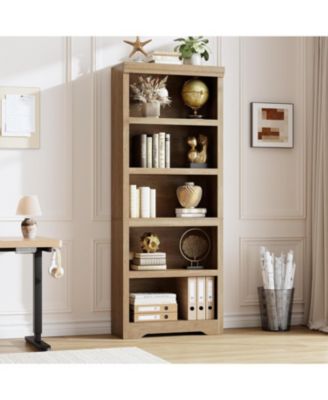 Tall Farmhouse Bookshelf, 5 Tier Open Bookcase with Adjustable Shelves and Anti-Tip, Storage Organizer for Living Room