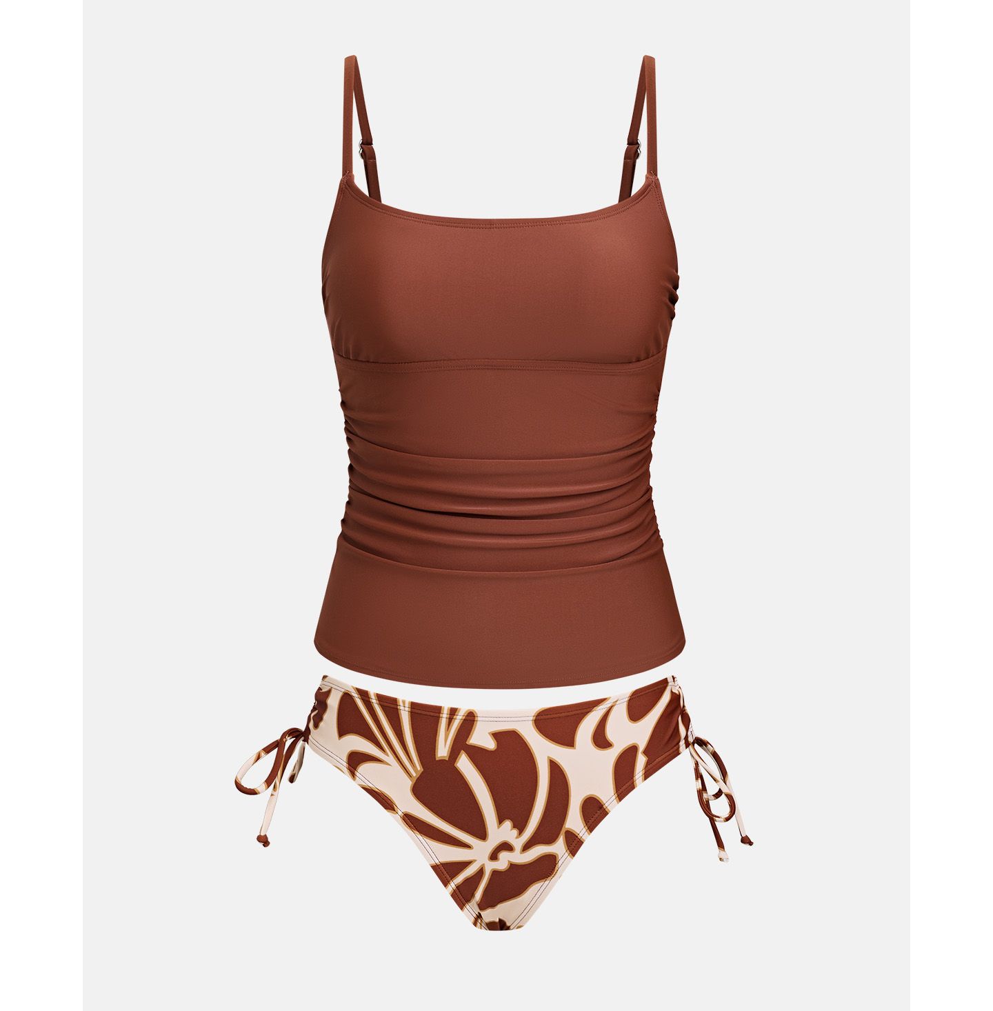 Комплект бикини Tankini, высокая посадка, цветочный принт — Cupshe, цвет: Коричневый — фото 4