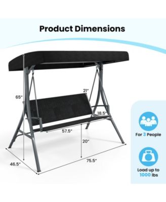 3-Person Canopy Porch Swing with Stand, Wicker Seat Back, 1000 lbs Capacity, 75.5 x 65 in