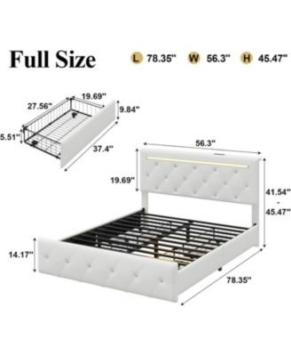 Bed Frame with LED Light and 4 Storage Drawers