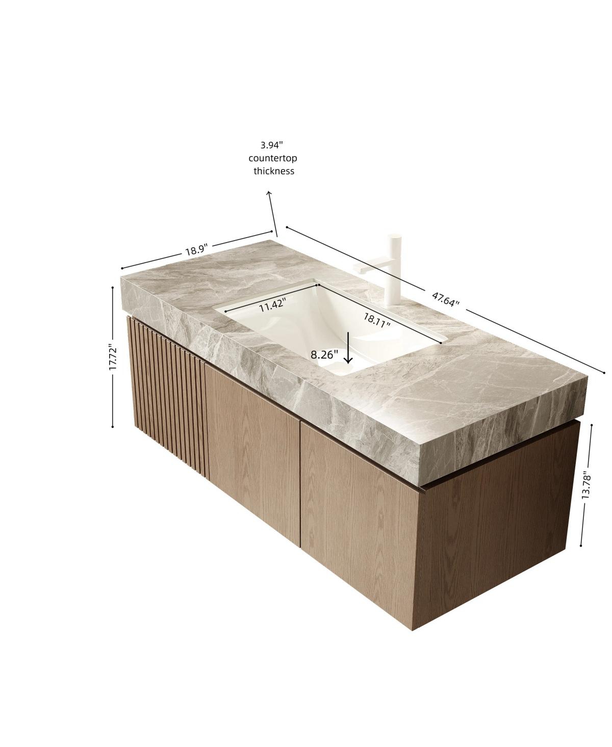 Sillysis Inch Italian Wall Mount Bathroom Vanity with Sintered Stone Countertop, Ceramic Sink, Soft Close Cabinet