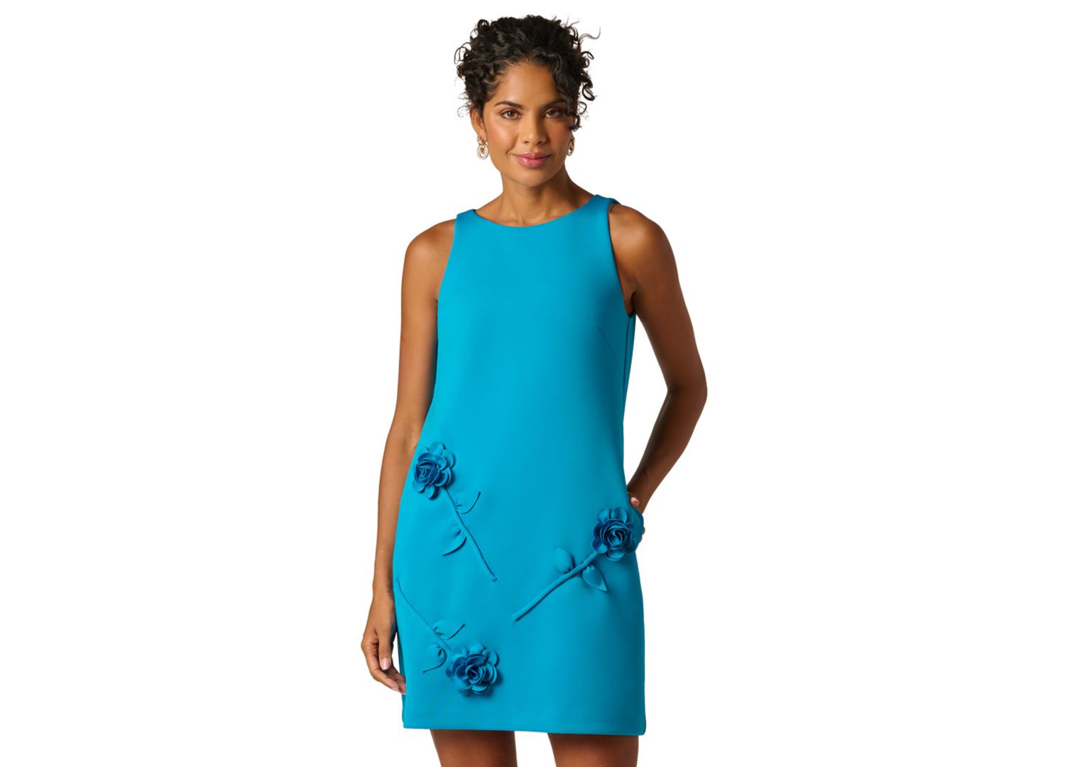 Women's Sleeveless Crewneck Rosette Shift Dress