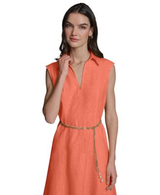 Women's Collared Chain Belt Midi Dress