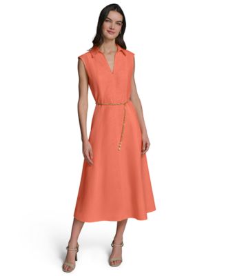 Women's Collared Chain Belt Midi Dress