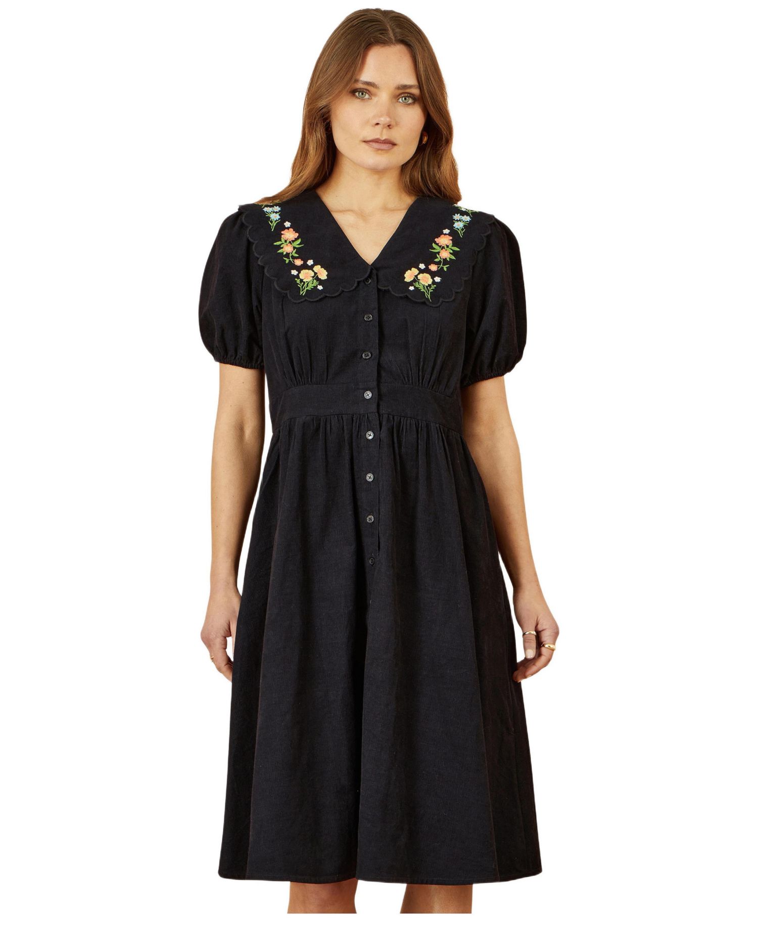 Women's Embroidered Collar Cord Tea Dress