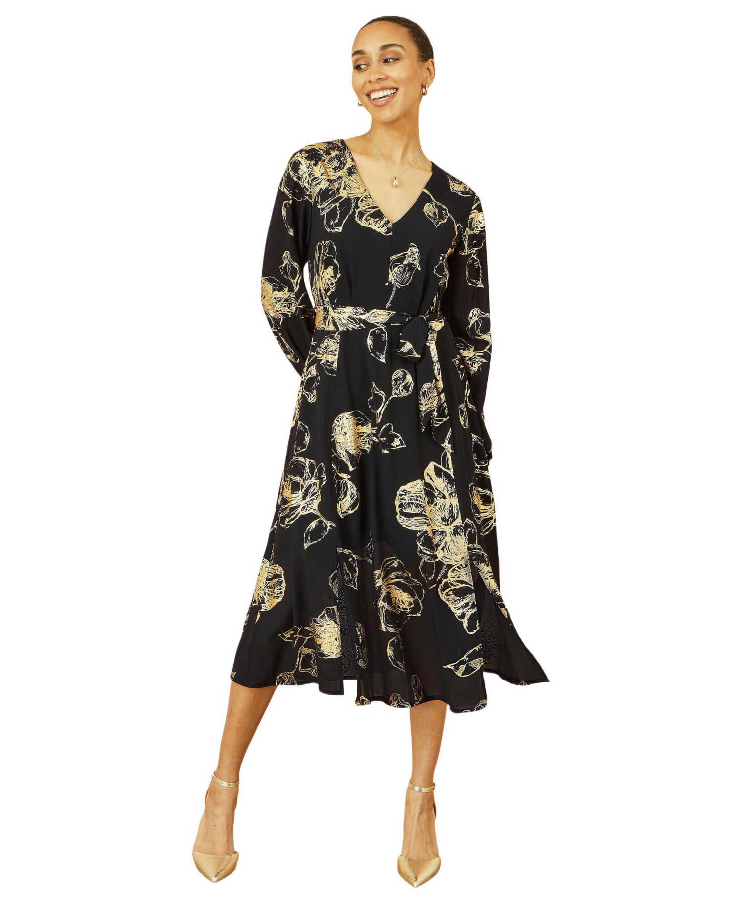 Women's Foil Rose Print Midi Dress