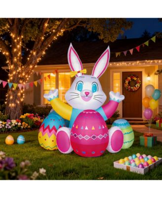 4ft Inflatable Easter Bunny with LED Lights Easter Eggs Outdoor Lawn Yard Decoration